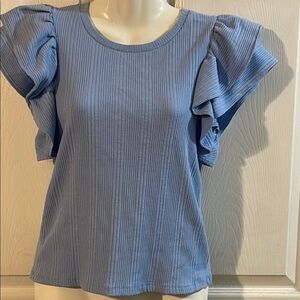 Zara Blue Ruffle Sleeve Blouse